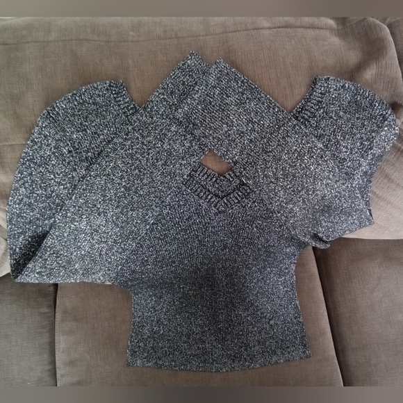 Bianca Nygard Silver Glitter Black Silk Sweater M - Picture 2 of 3